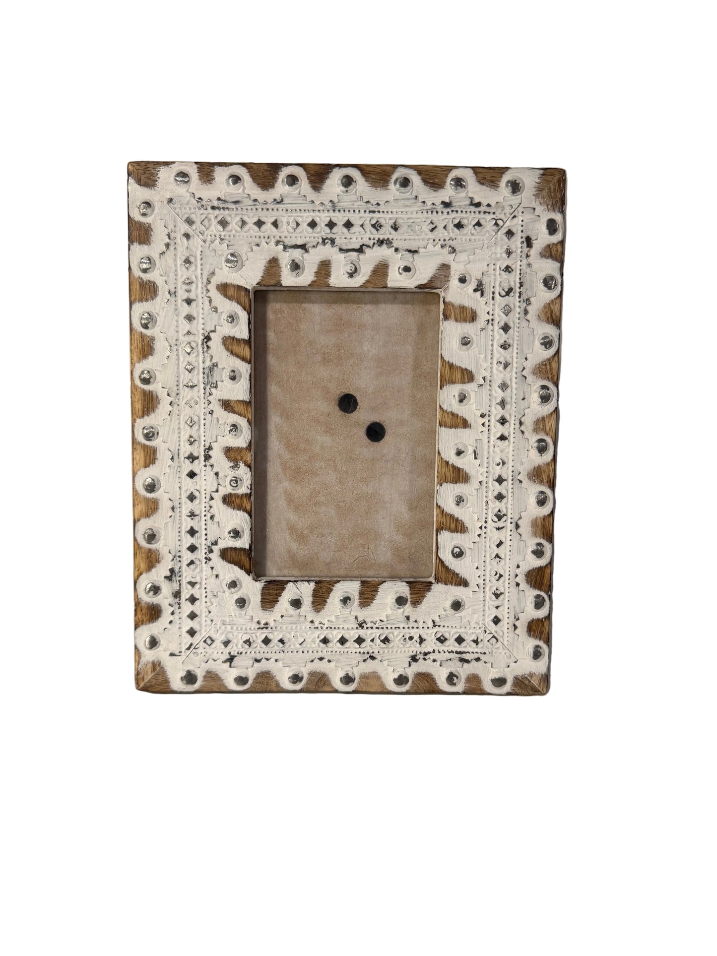 Boho Rustic Farmhouse Wooden Picture Frame – 10” x 8” with Silver Metal Accents