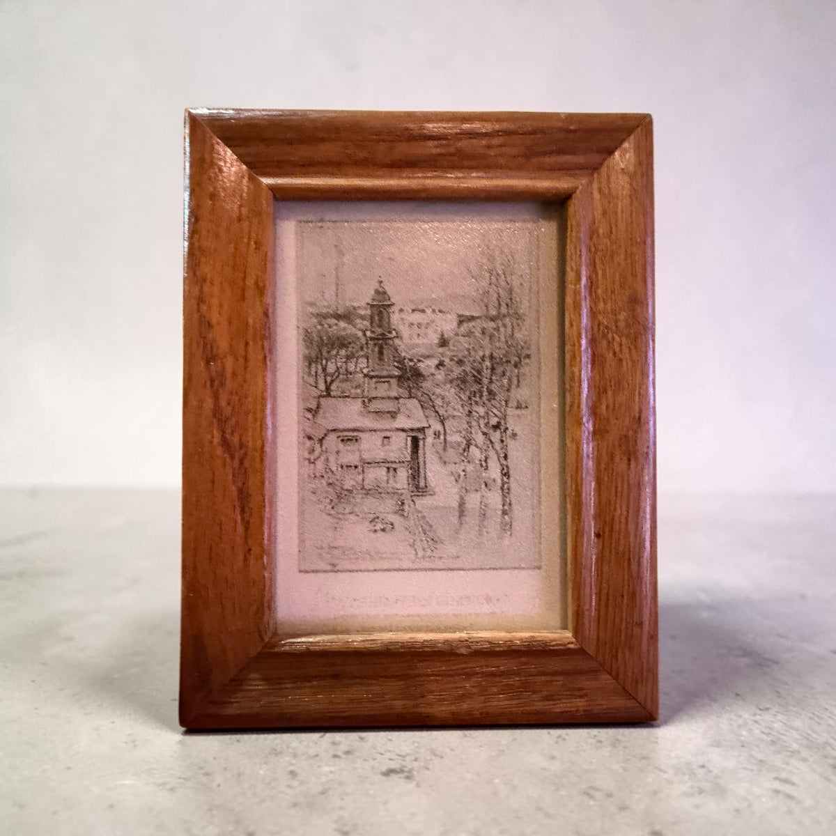 Church Print in Solid Oak Frame | Colonial Steeple Artwork | Mini Framed Art | Flea and Frame Curated