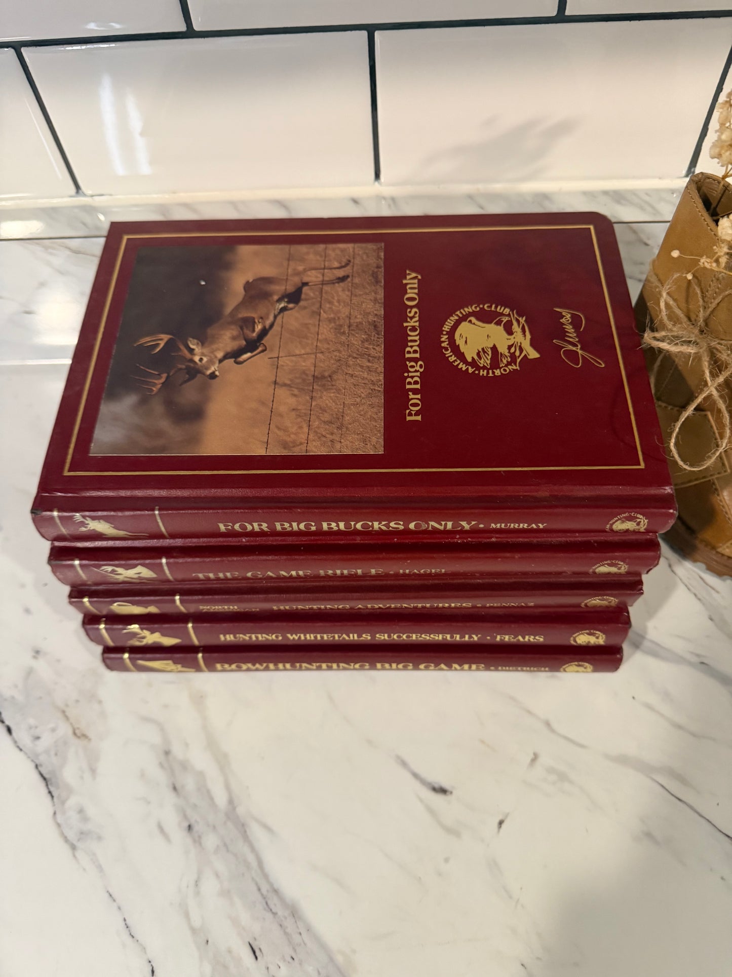 Vintage North American Hunting Club Book Collection — Leather-Bound Hardcovers