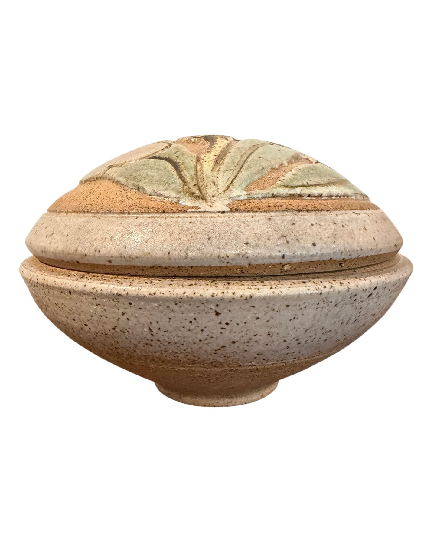 Handmade Studio Pottery Floral Lidded Ceramic Vessel – Ash Glaze Trinket Box