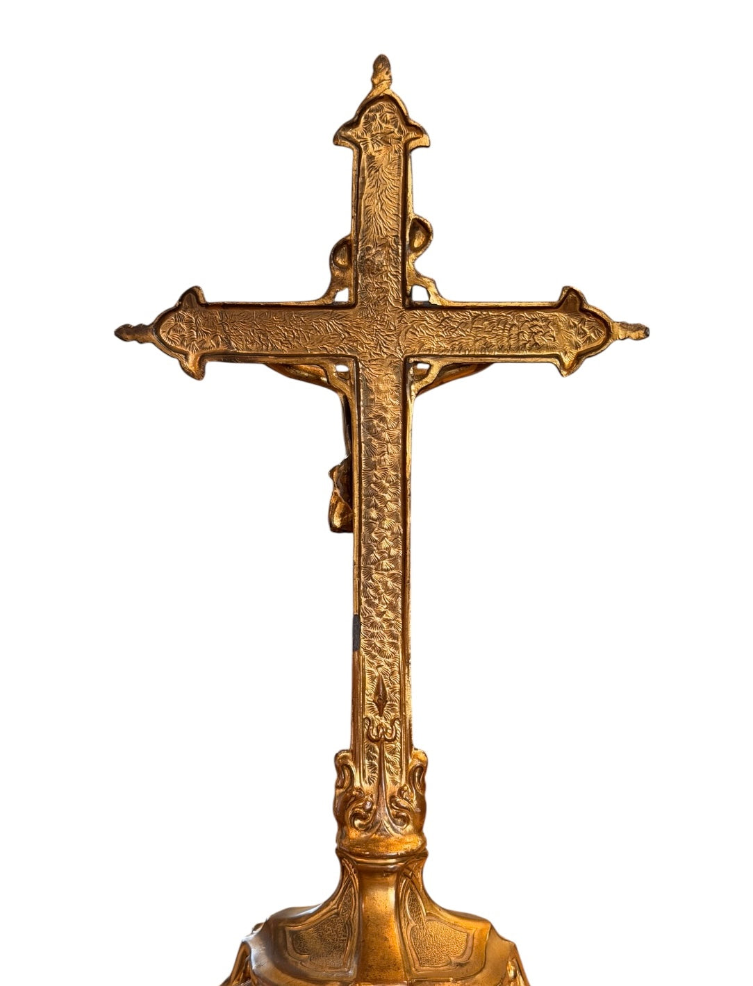 Baroque Revival Vintage Standing Altar Crucifix – Ornate Solid Brass (Non-magnetic) Tabletop Cross 9.5”