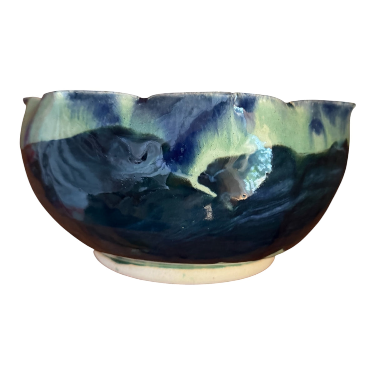 Hand-Thrown Studio Art Pottery Bowl – Blue & Green Reactive Drip Glaze Stoneware