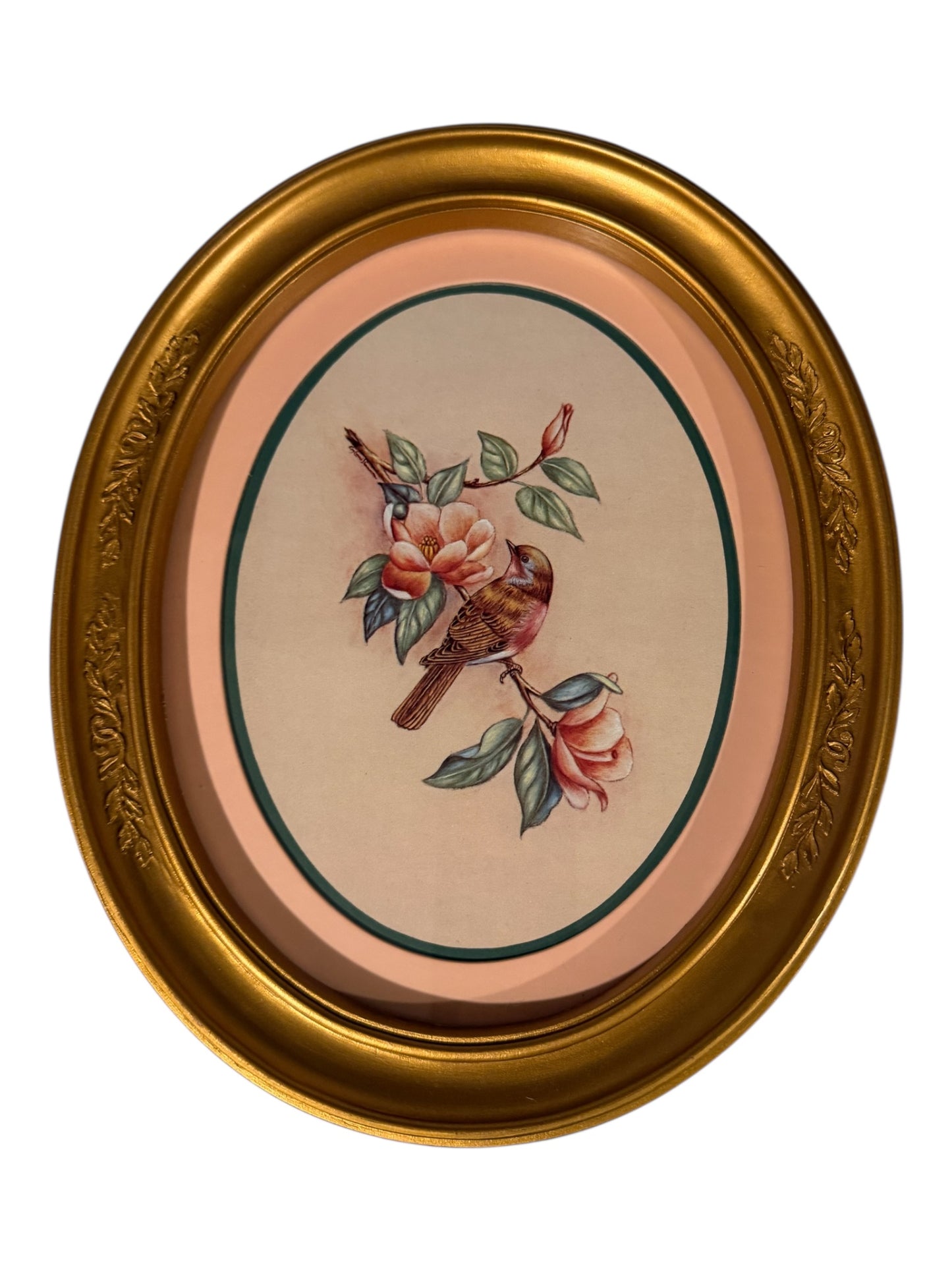 Vintage Homco Home Interiors Bird Prints in Oval Gold-Tone Frames (Set of 2) | Circa 1983