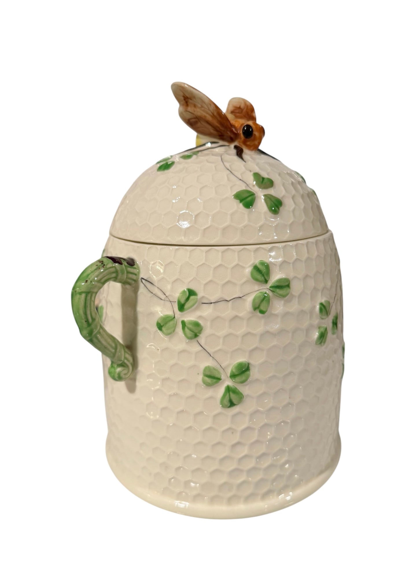 Beautiful Vintage "Bee & Clover" Honeycomb Kitchen Canister / Biscuit Jar