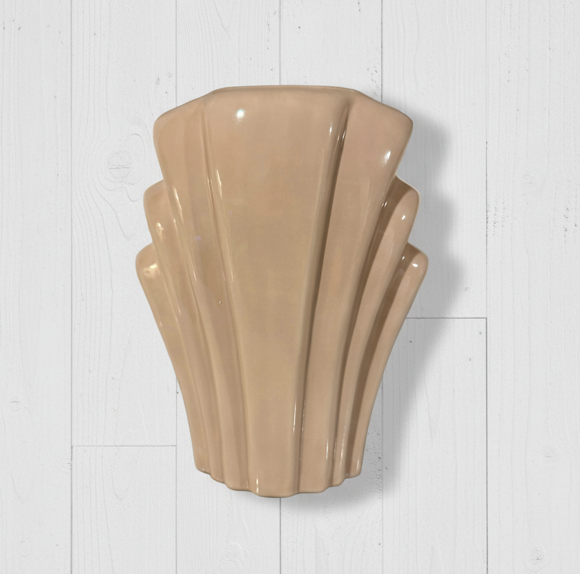 Vintage Art Deco Pleated Ceramic Vase | Peach Beige Glaze