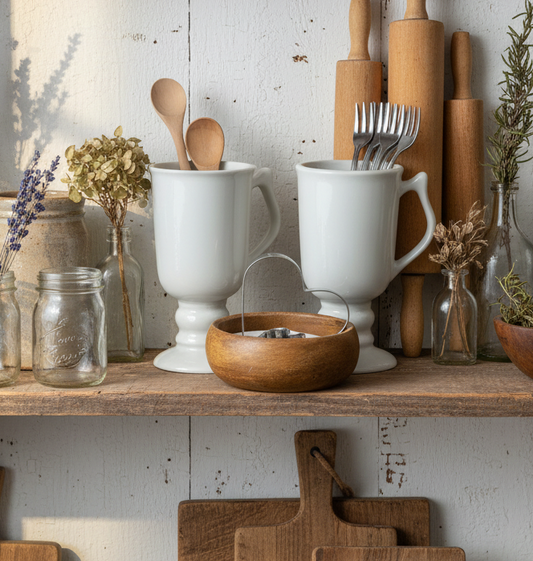 Hall China Vintage Pedestal Irish Coffee Mugs – Set of 2 | Stoneware - Ironstone | Made in USA