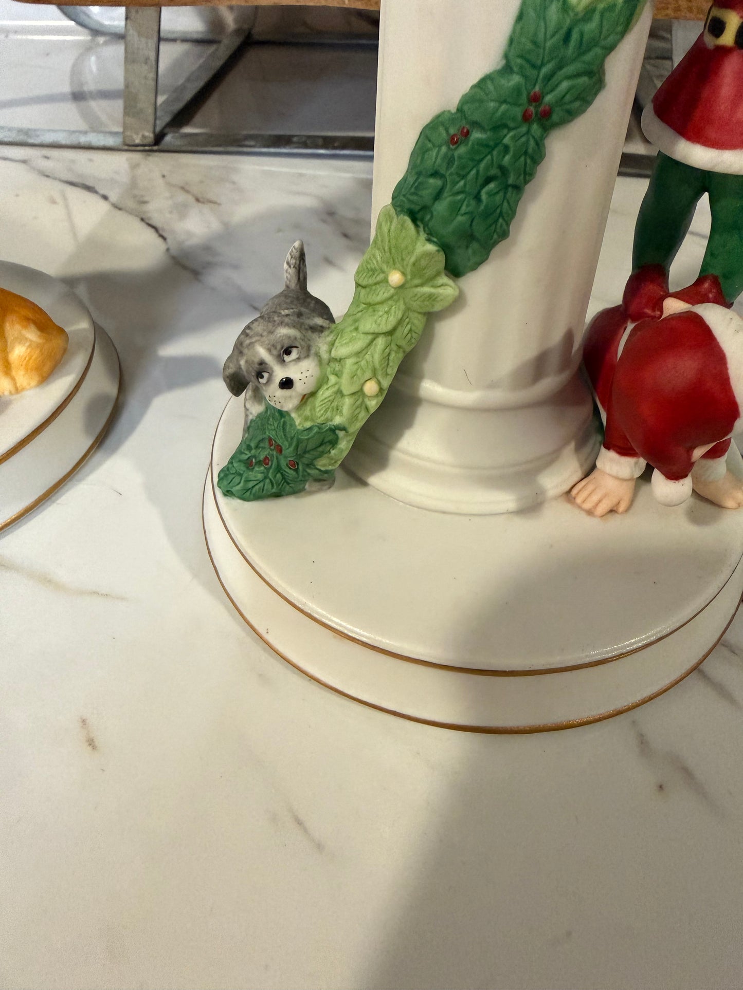 Vintage Danbury Mint “Christmas Candlesticks” — Mrs. Claus & Elves — 1990s Ceramic Pair with 23kt Gold Accents