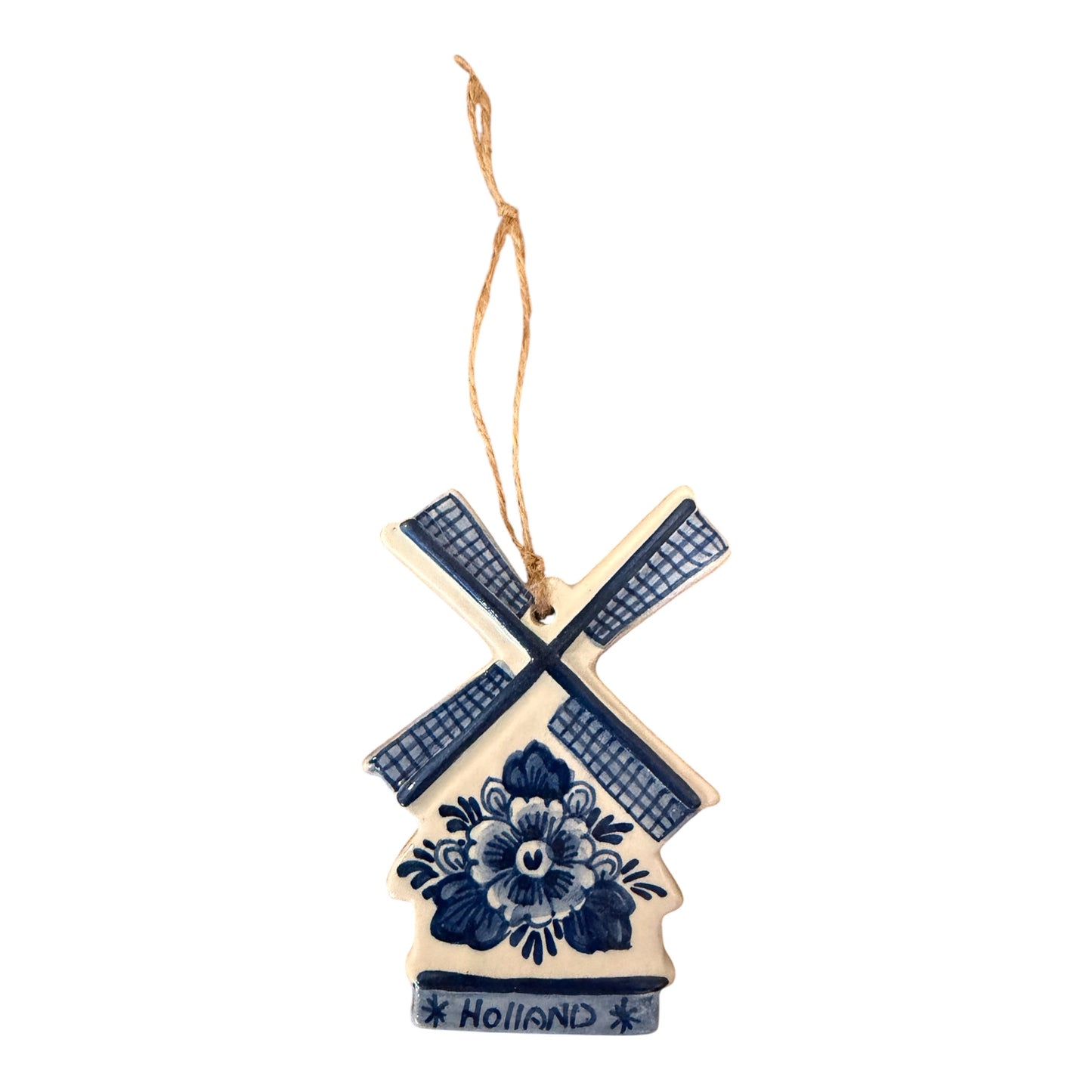 Vintage Delft Blue Windmill Ornament – Hand-Painted Holland Ceramic Decor