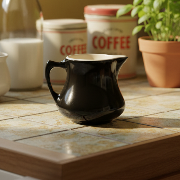 Hall China Black Individual Vintage Creamer Pitcher | Restaurant Ware Syrup Server | Made in USA