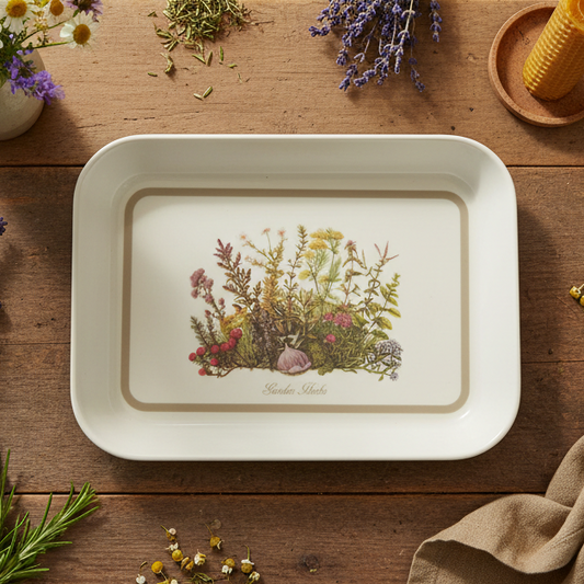 Set of 3 Pimpernel Garden Herbs Vintage Melamine Snack Trays  | English Botanical Cottagecore Decor
