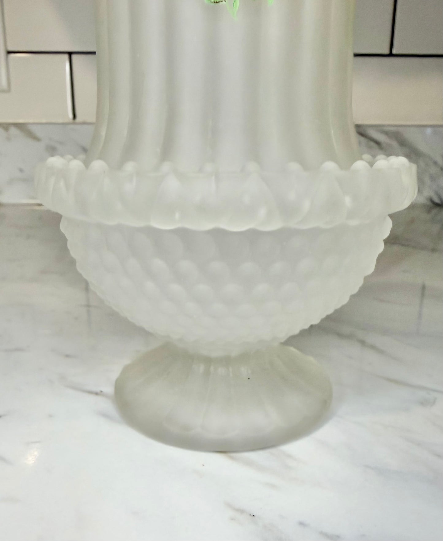 Vintage Frosted Satin Glass Fairy Lamp with Pink Roses