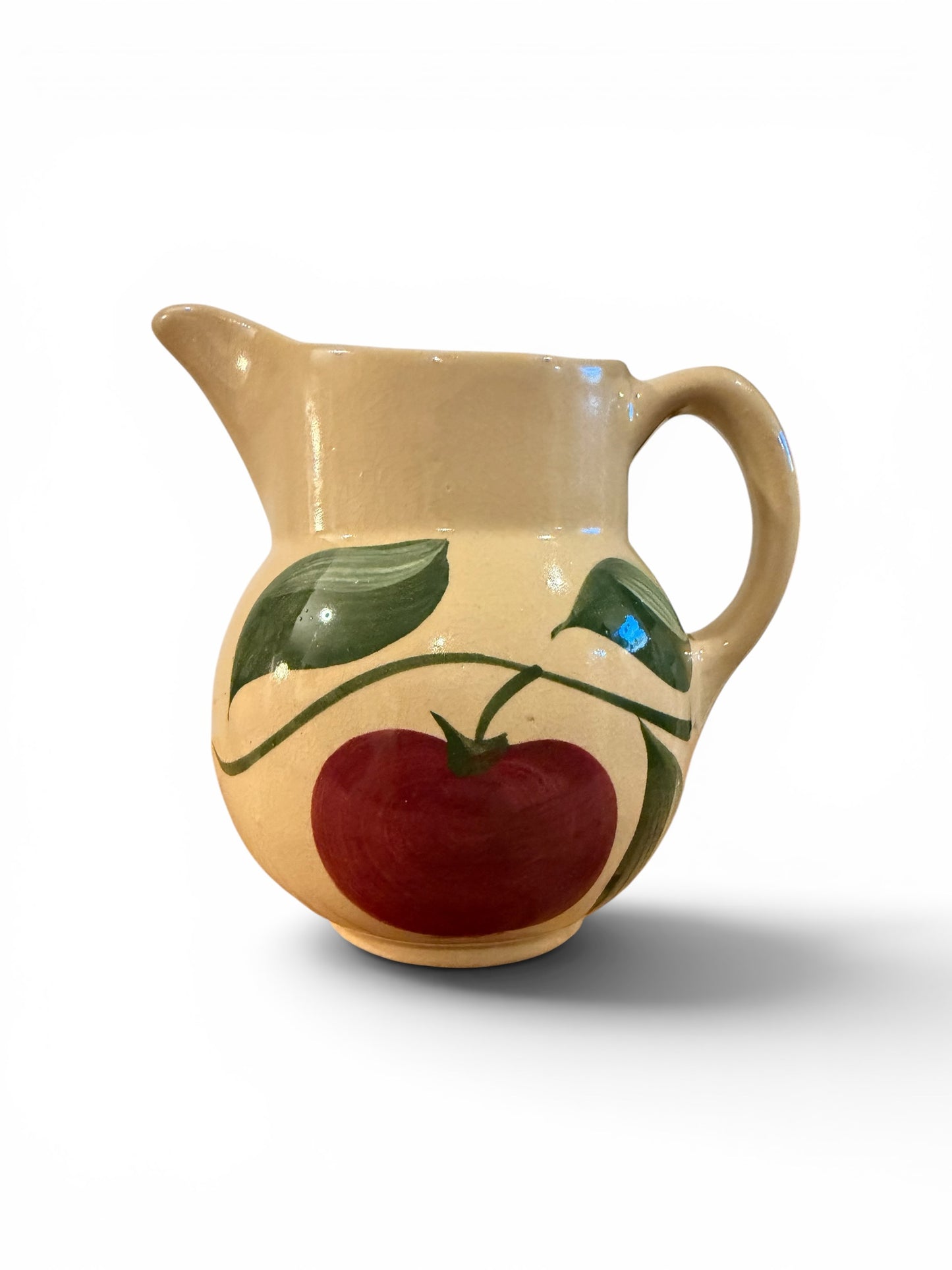 Watt Pottery Apple Pitcher | Hand-Painted Stoneware Creamer | 1950s Ohio Yellow Ware Kitchen Decor | Farmhouse Collectible