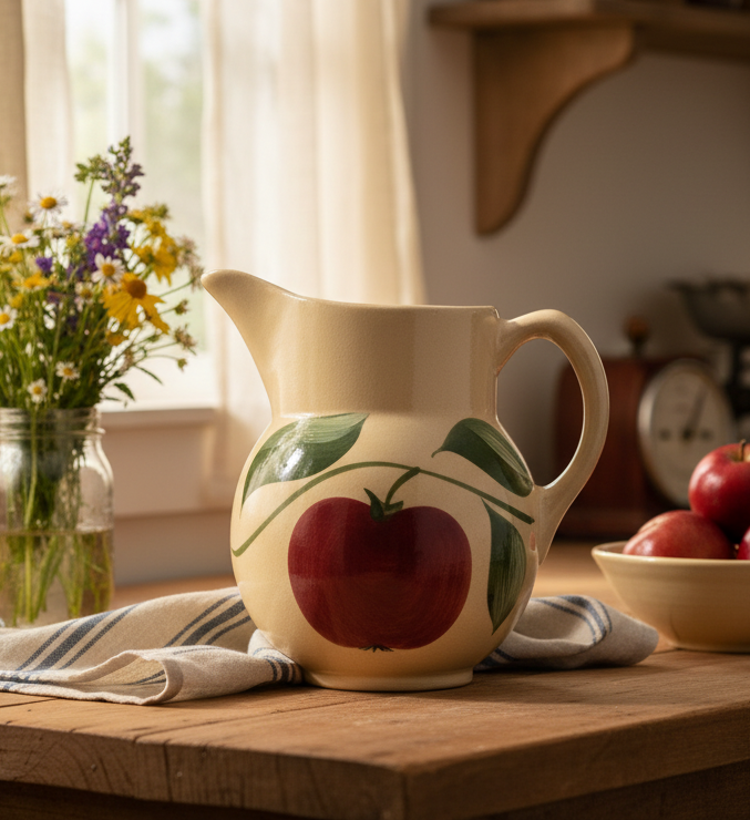 Watt Pottery Apple Pitcher | Hand-Painted Stoneware Creamer | 1950s Ohio Yellow Ware Kitchen Decor | Farmhouse Collectible
