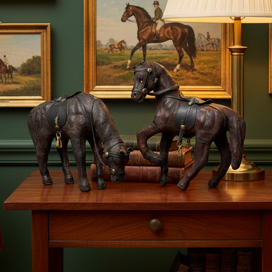 Vintage Leather-Wrapped Horse Figurines – Mid-Century Equestrian Decor
