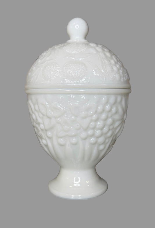 Vintage Avon Milk Glass Lidded Pedestal Candy Dish