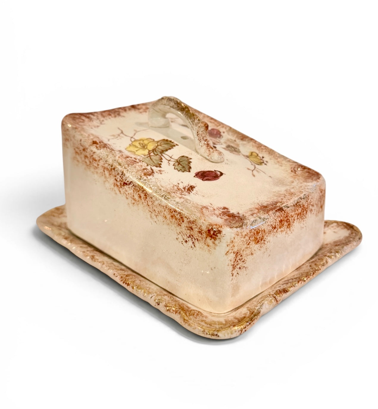 Antique Floral Covered Cheese Keeper / Butter Dish | Circa 1900