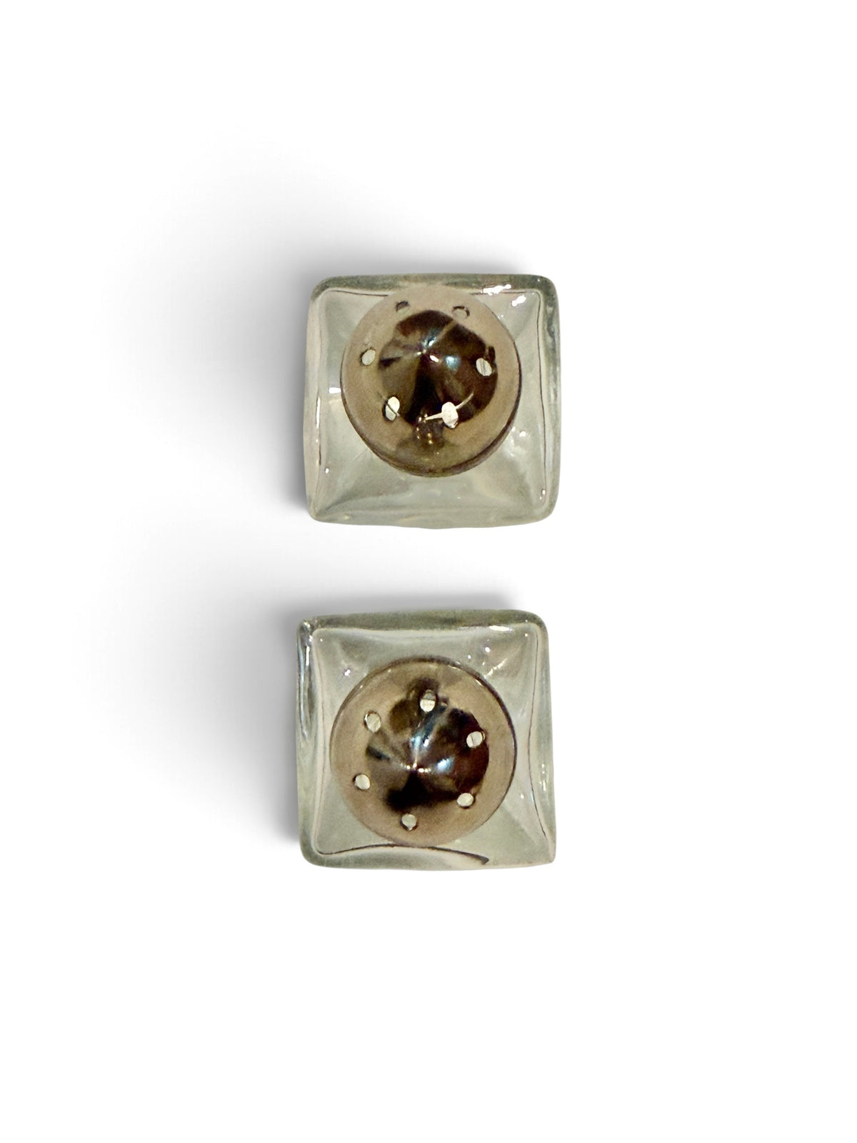 Miniature Vintage Square Glass Salt & Pepper Shakers with Chrome Bullet Tops – R.O.C. Taiwan - 2”