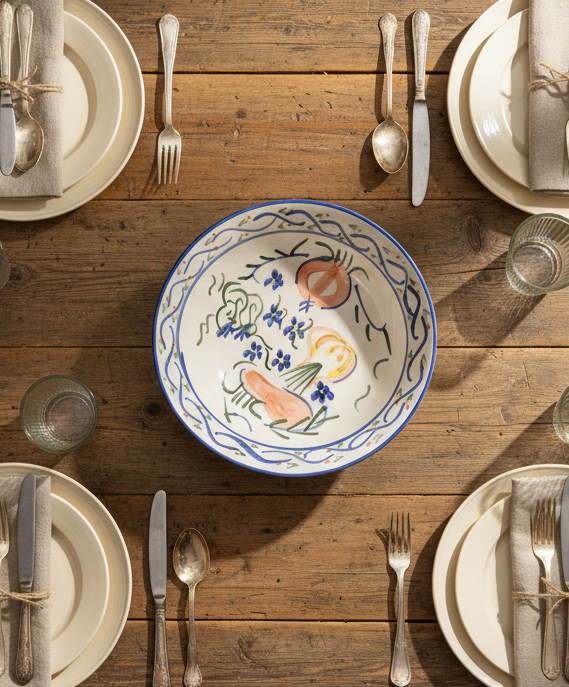 Vintage Faience Glazed Earthenware Bowl – Dutch Delft or French Quimper Style