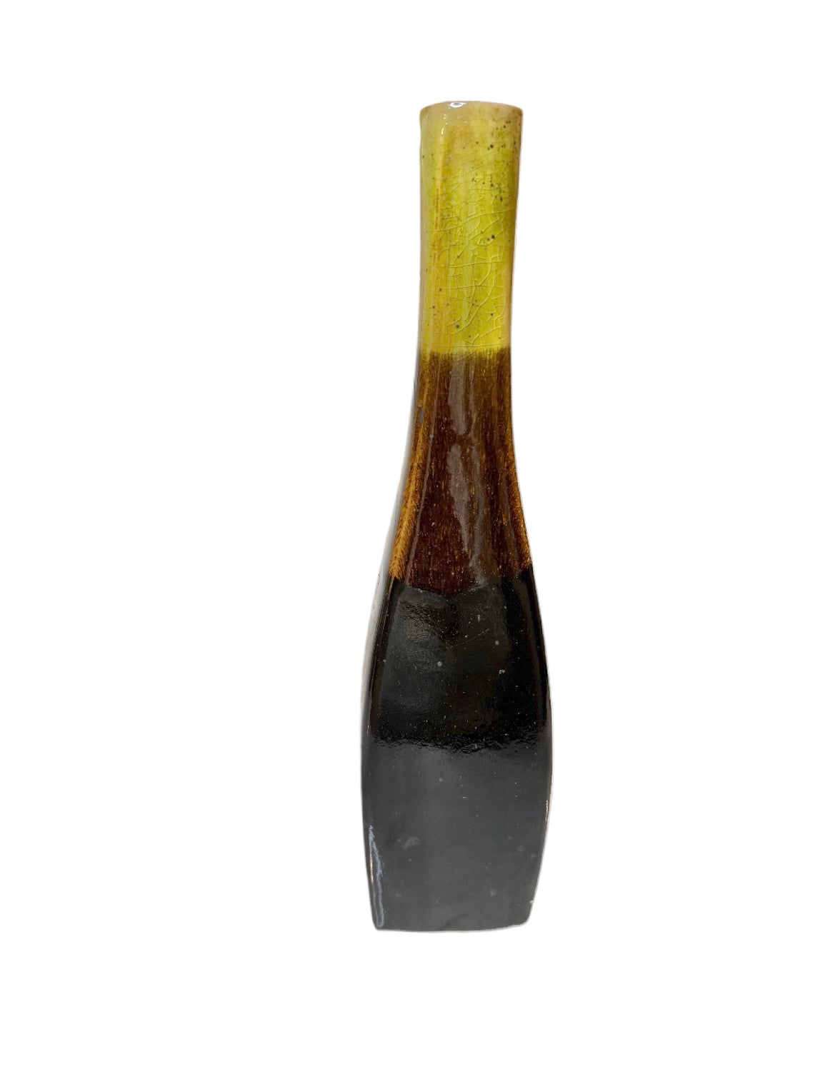 Mid-Century Green & Brown Drip Glaze Ceramic Vase | California Art Pottery