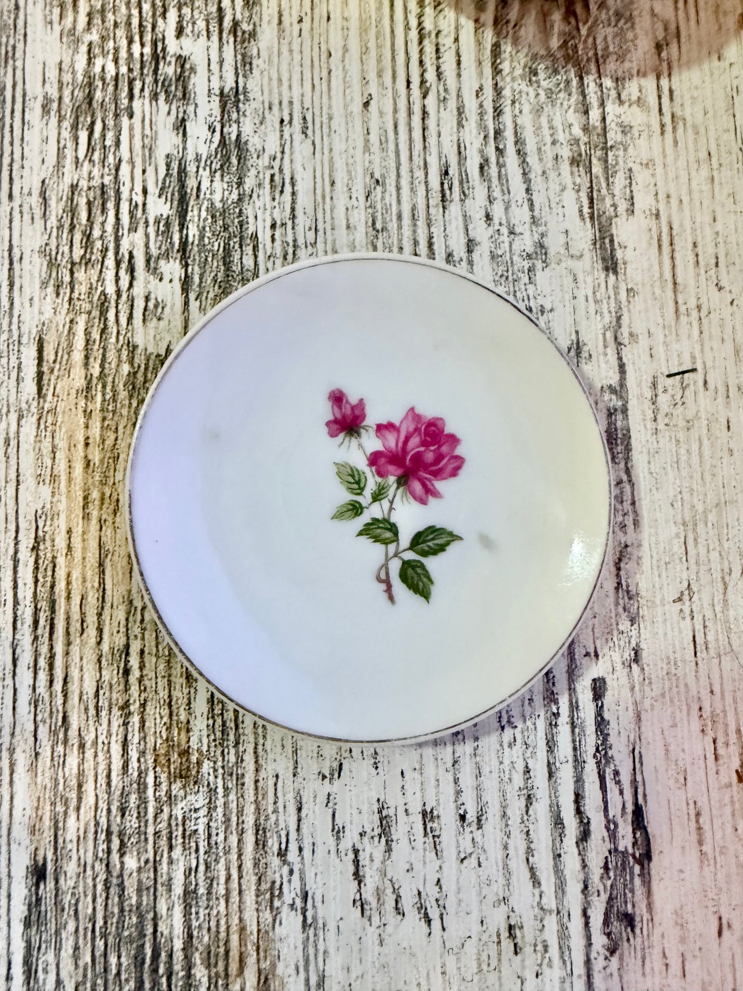 One (1) - Vintage Japanese Butter Pat – Pink Rose Appliqué (Sold Individually)