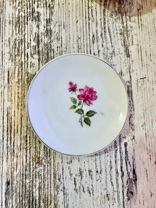 One (1) - Vintage Japanese Butter Pat – Pink Rose Appliqué (Sold Individually)
