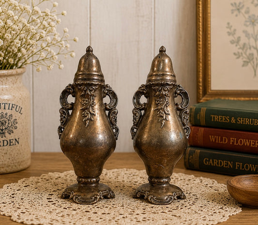 Vintage Wallace Baroque Silverplate Salt & Pepper Shaker Set | Rococo Revival | Mid-Century