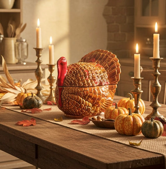 Vintage Ceramic Turkey Covered Dish – Thanksgiving Tureen / Fall Harvest Centerpiece