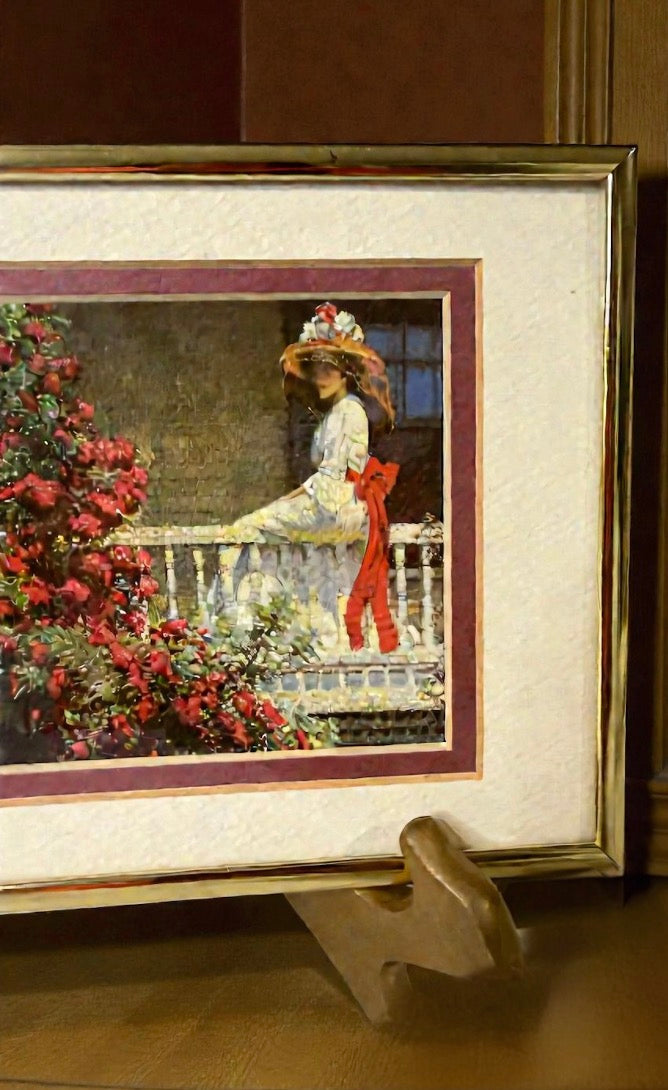 Gold Metal Framed Print of “The Crimson Rambler” by Philip Leslie Hale