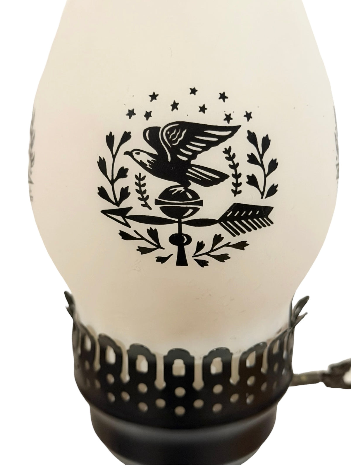 Currier & Ives Vintage Milk Glass Electric Lamp – Black & White Homestead Scene – 17”