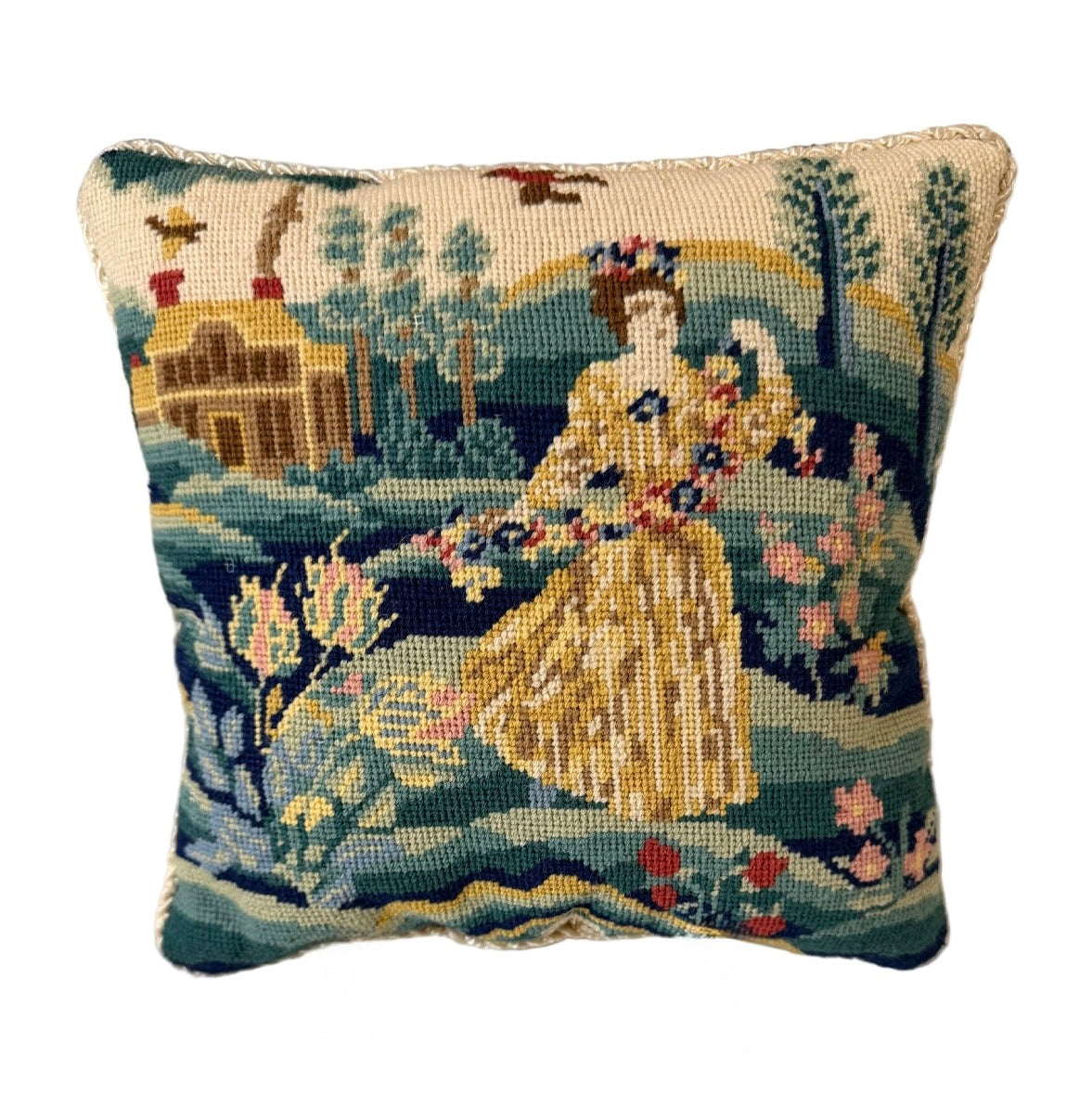 Vintage Needlepoint French Country Pillow