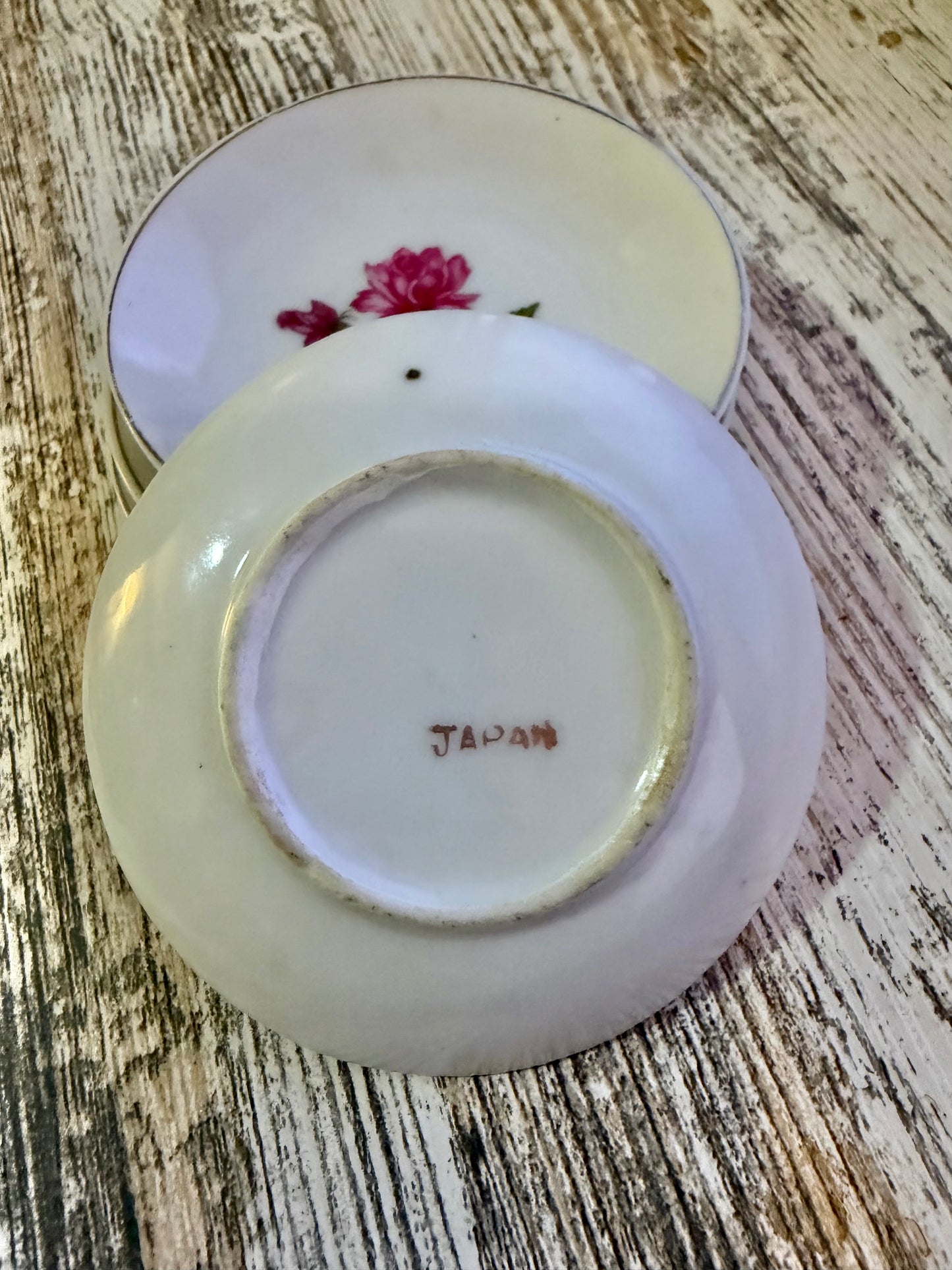 One (1) - Vintage Japanese Butter Pat – Pink Rose Appliqué (Sold Individually)