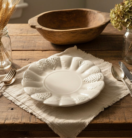 Vintage California Pottery White Grape Cluster Platter #716 – Mid Century Ceramic Serving Platter – Cottage Farmhouse Decor