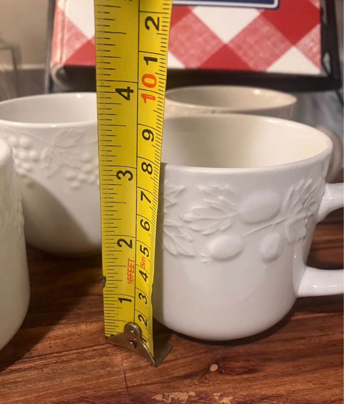 Set of 5 Vintage Gibson White Stoneware Mugs-Embossed Fruit Design