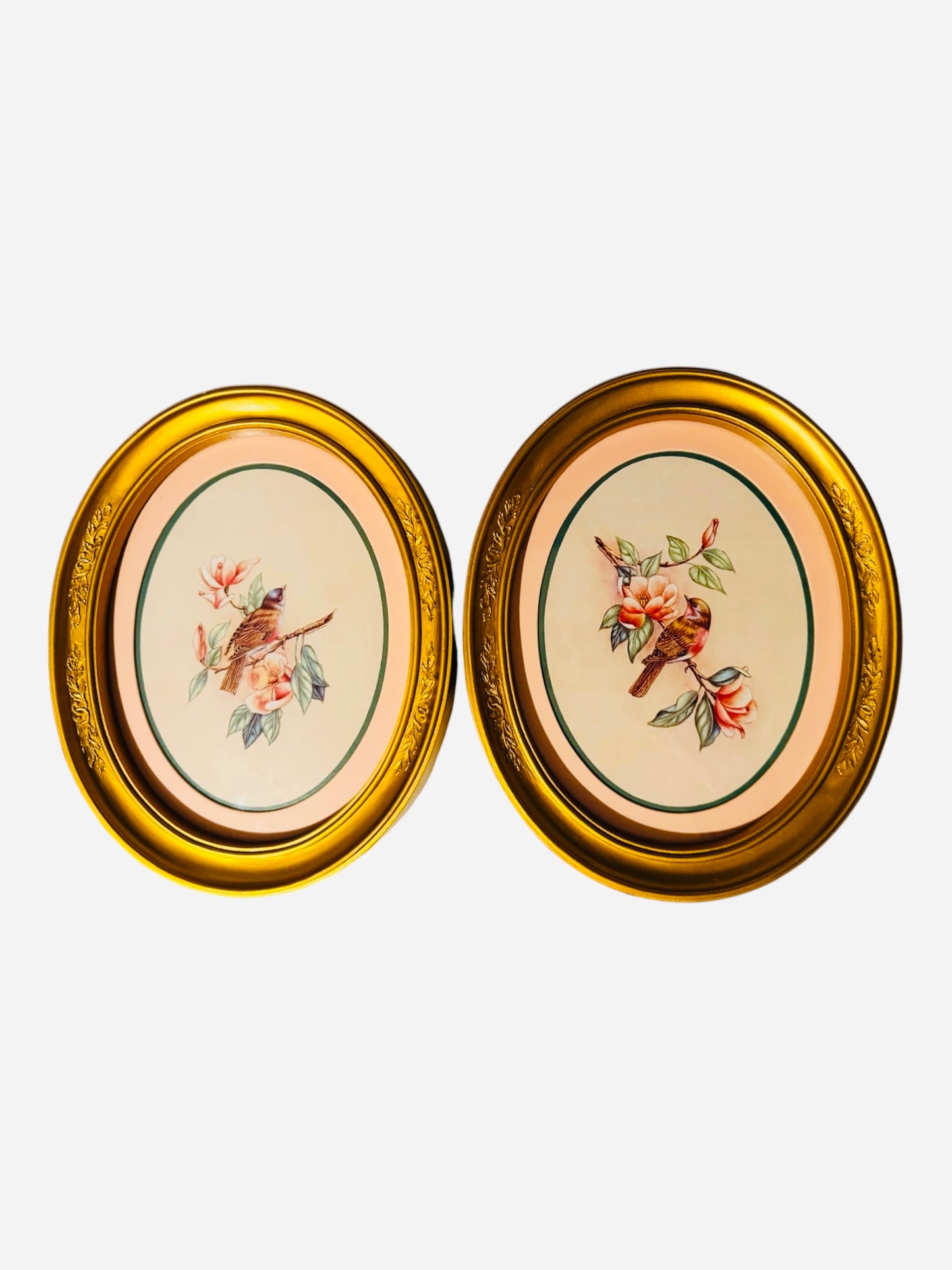 Vintage Homco Home Interiors Bird Prints in Oval Gold-Tone Frames (Set of 2) | Circa 1983