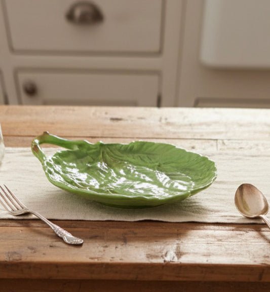 Antique Majolica Leaf-Shaped Dish – 19th Century Earthenware Plate