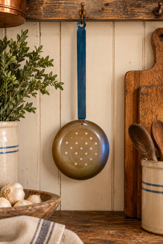 Copper Vintage Skimmer with Wrought Iron Handle | Pierced Ladle | Rustic Farmhouse Kitchen Decor