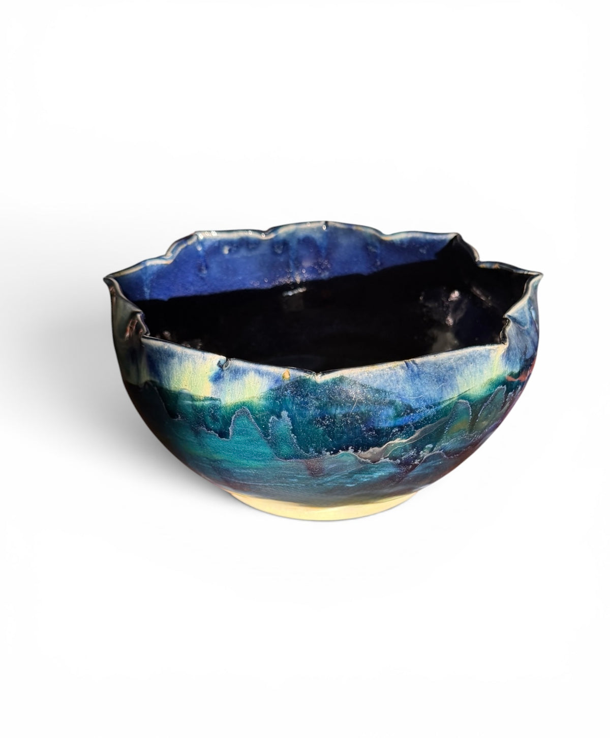 Hand-Thrown Studio Art Pottery Bowl – Blue & Green Reactive Drip Glaze Stoneware