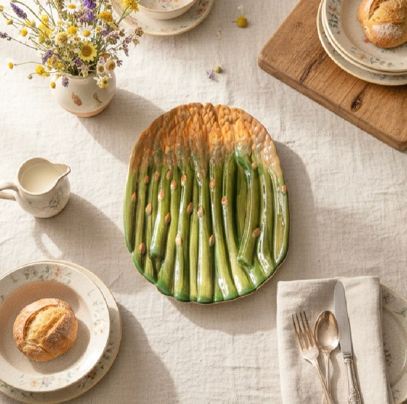 Vintage Lillian Vernon Asparagus Plate – Hand-Painted Ceramic Serving Dish