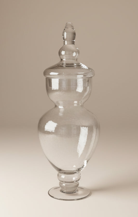 Large 16” Hand-Blown Glass Apothecary Jar with Lid – Footed Candy Jar | Vintage-Style Display Vessel