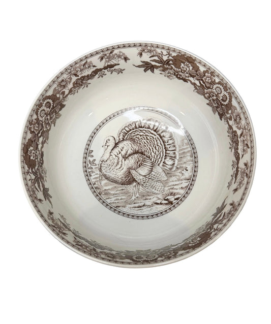 Spode “Celebration Turkey” Large Serving Bowl – Brown & White – Thanksgiving Collectible