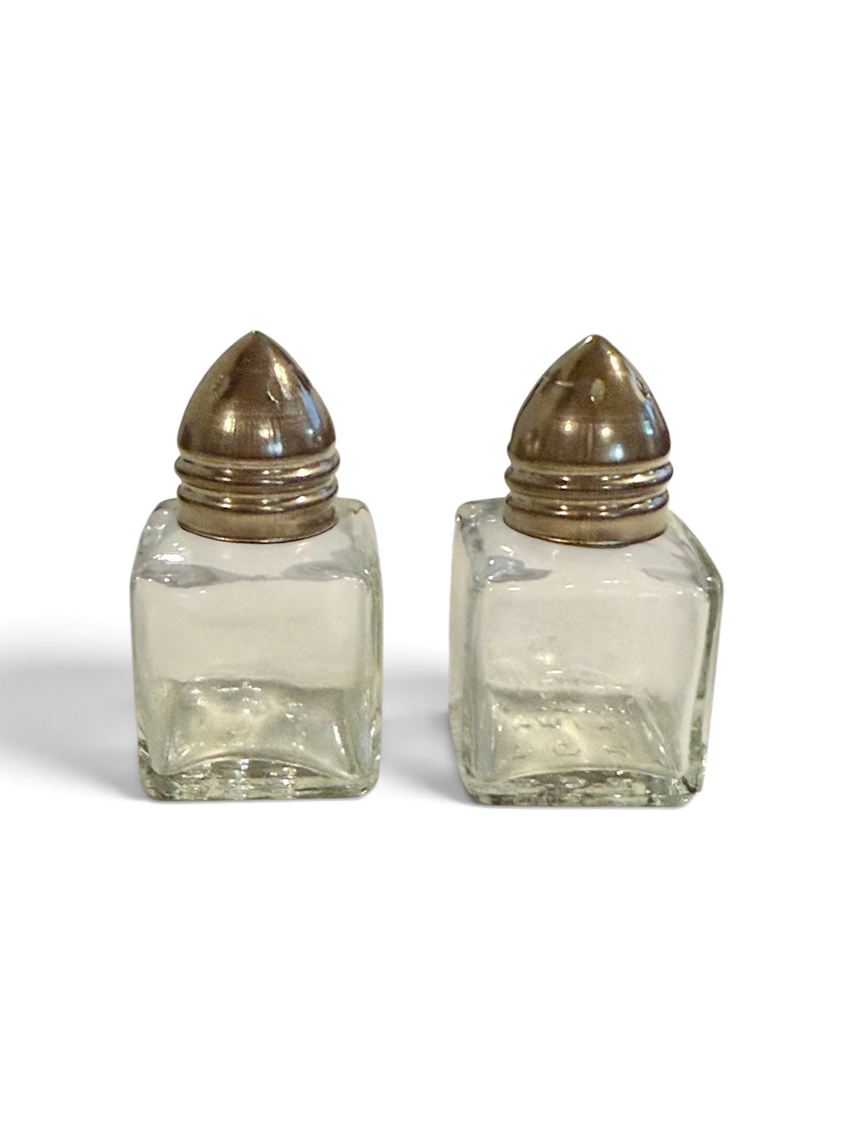 Miniature Vintage Square Glass Salt & Pepper Shakers with Chrome Bullet Tops – R.O.C. Taiwan - 2”