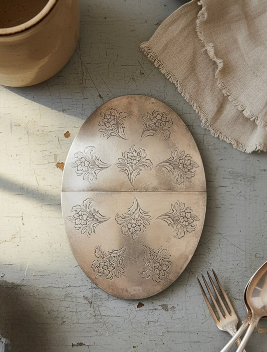 West German Vintage Silver-Plated Expandable Trivet | Adjustable Floral Embossed Hot Plate Stand