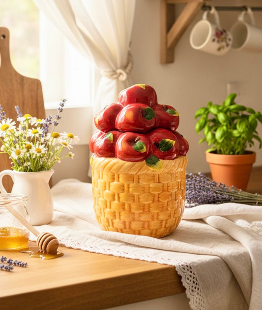Alco Industries Vintage Ceramic Apple Basket Cookie Jar / Canister | Cottagecore Kitchen Décor