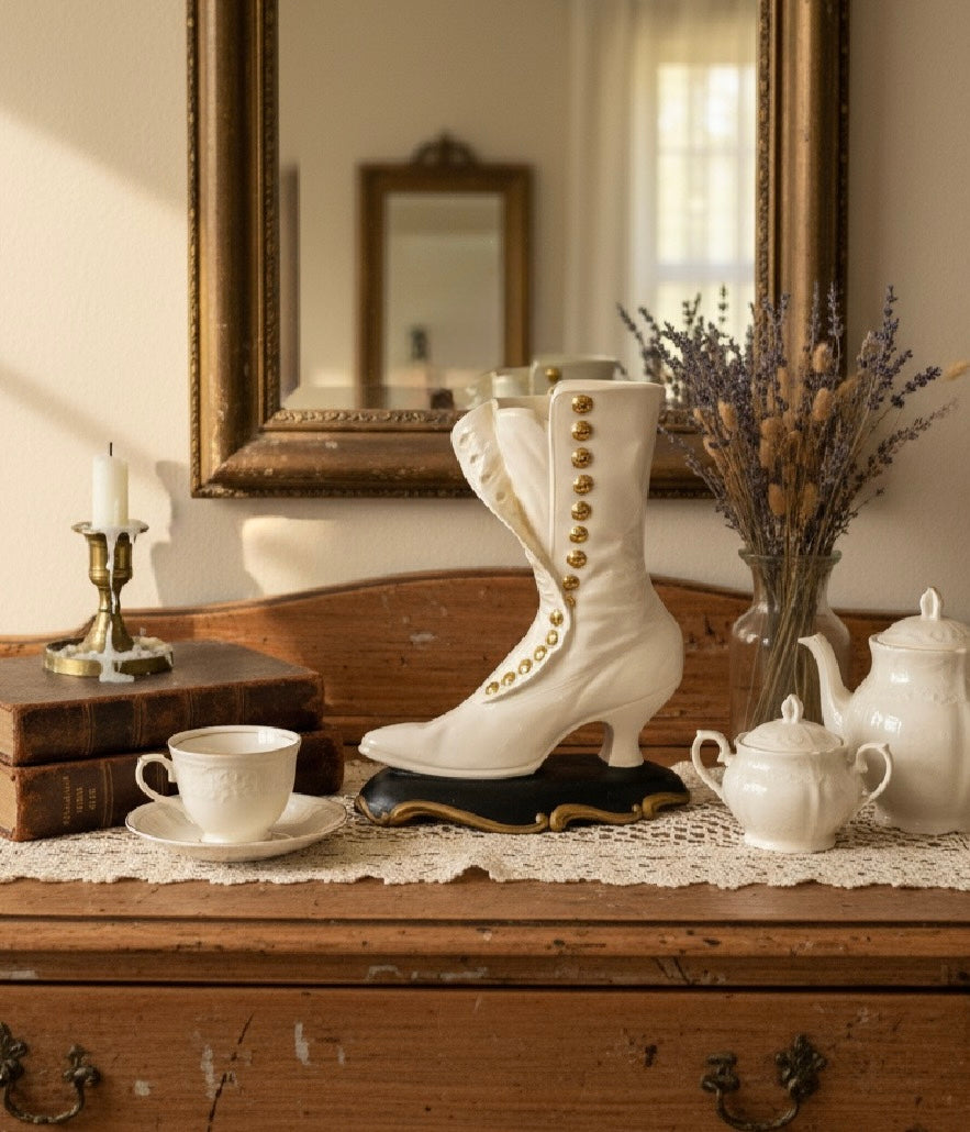 Vintage Victorian-Style Ceramic Boot Vase – 1969