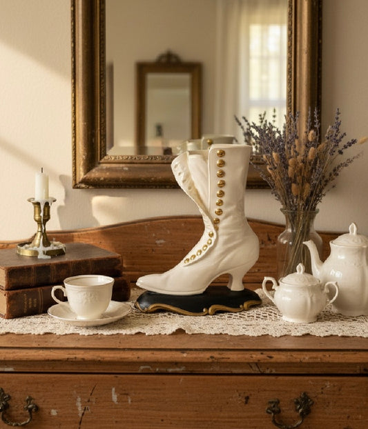 Vintage Victorian-Style Ceramic Boot Vase – 1969
