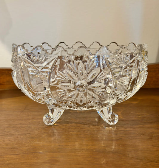Lausitzer Crystal 4-Footed Etched Floral Bowl
