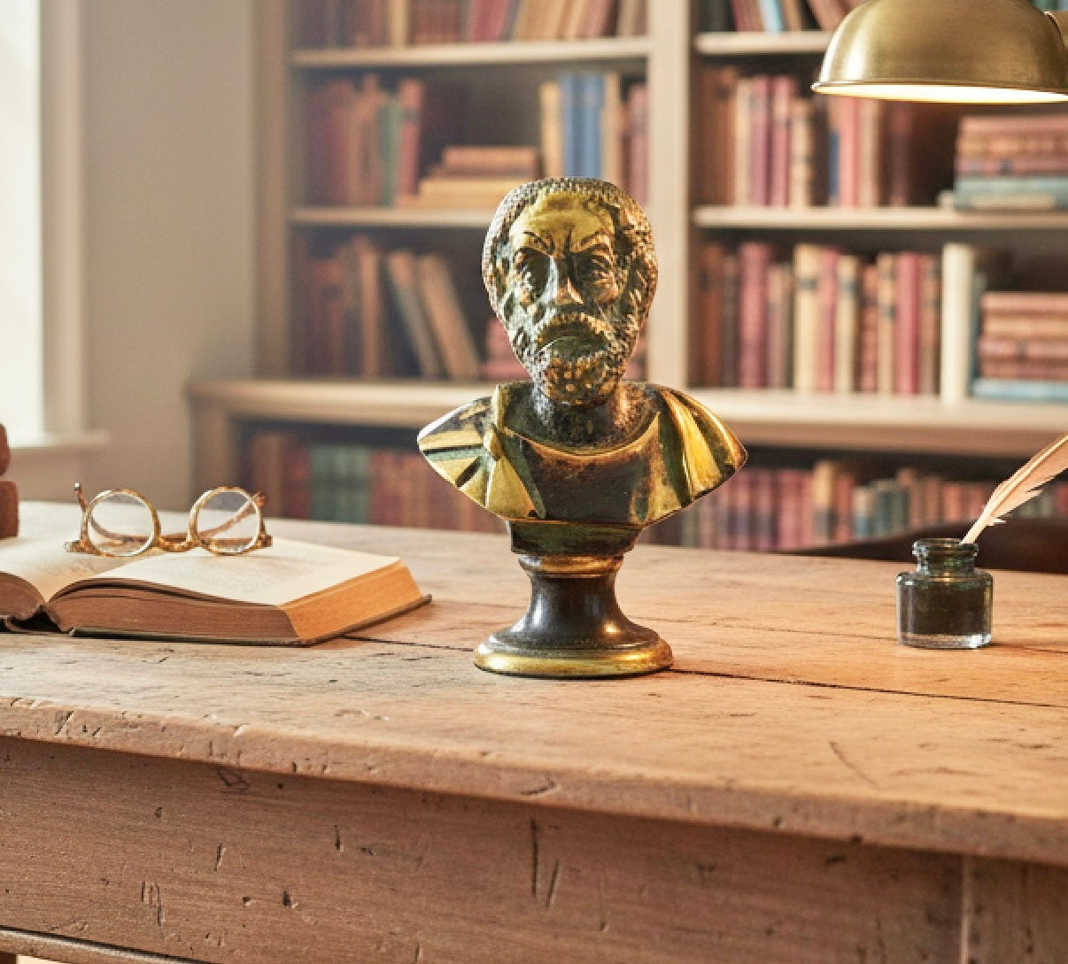 Vintage Brass Bust of Homer – Classical Greek Poet Sculpture with Aged Patina