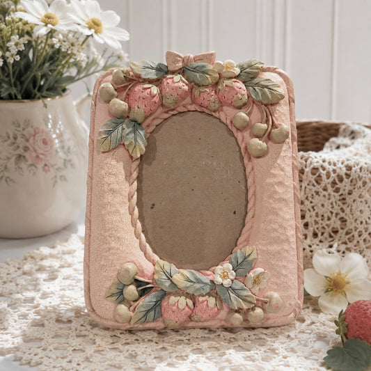 Cottagecore Strawberry 3D Resin Vintage Picture Frame – Holds 3x5 Photo