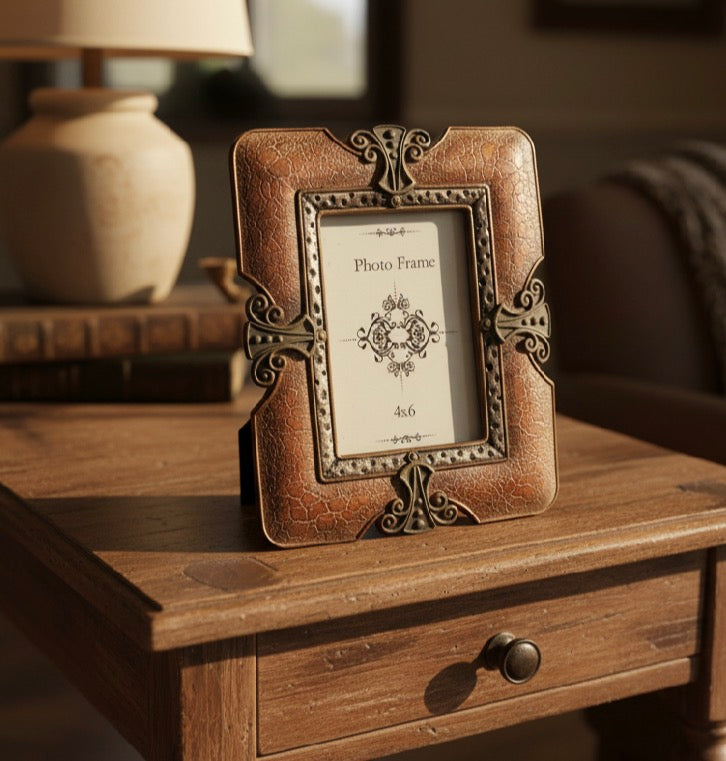 Vintage-Style Ornate Picture Frame | Bronze-Copper Finish | 4x6 Photo Holder