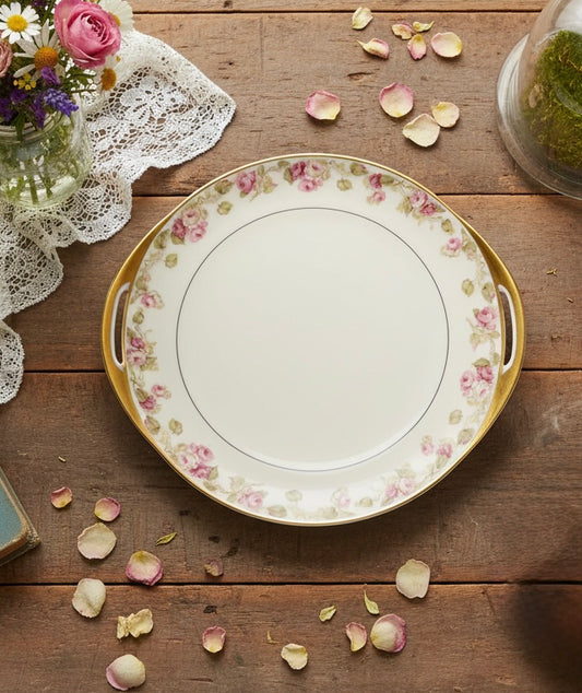 Haviland & Co. Limoges France Two-Handled Cake Plate | Pink Rose Garland & Gold Gilt | c. 1894–1931